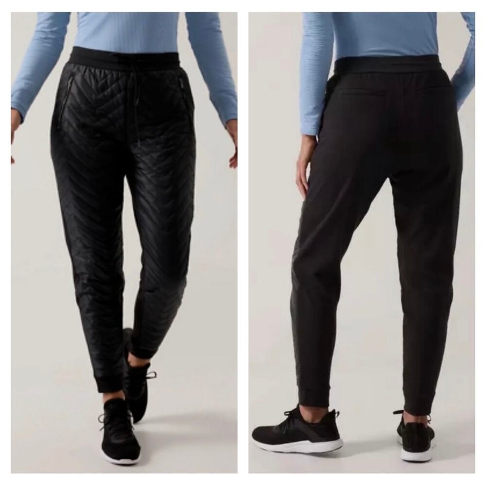 ATHLETA Solstice Apres Ski Down Quilted Insulated Jogger Pants Black, 4 Tall